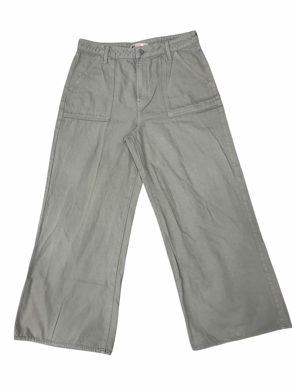 SO High Rise Wide Leg Utility Pants Sage Green size 15 32W Cotton Patch Pocket